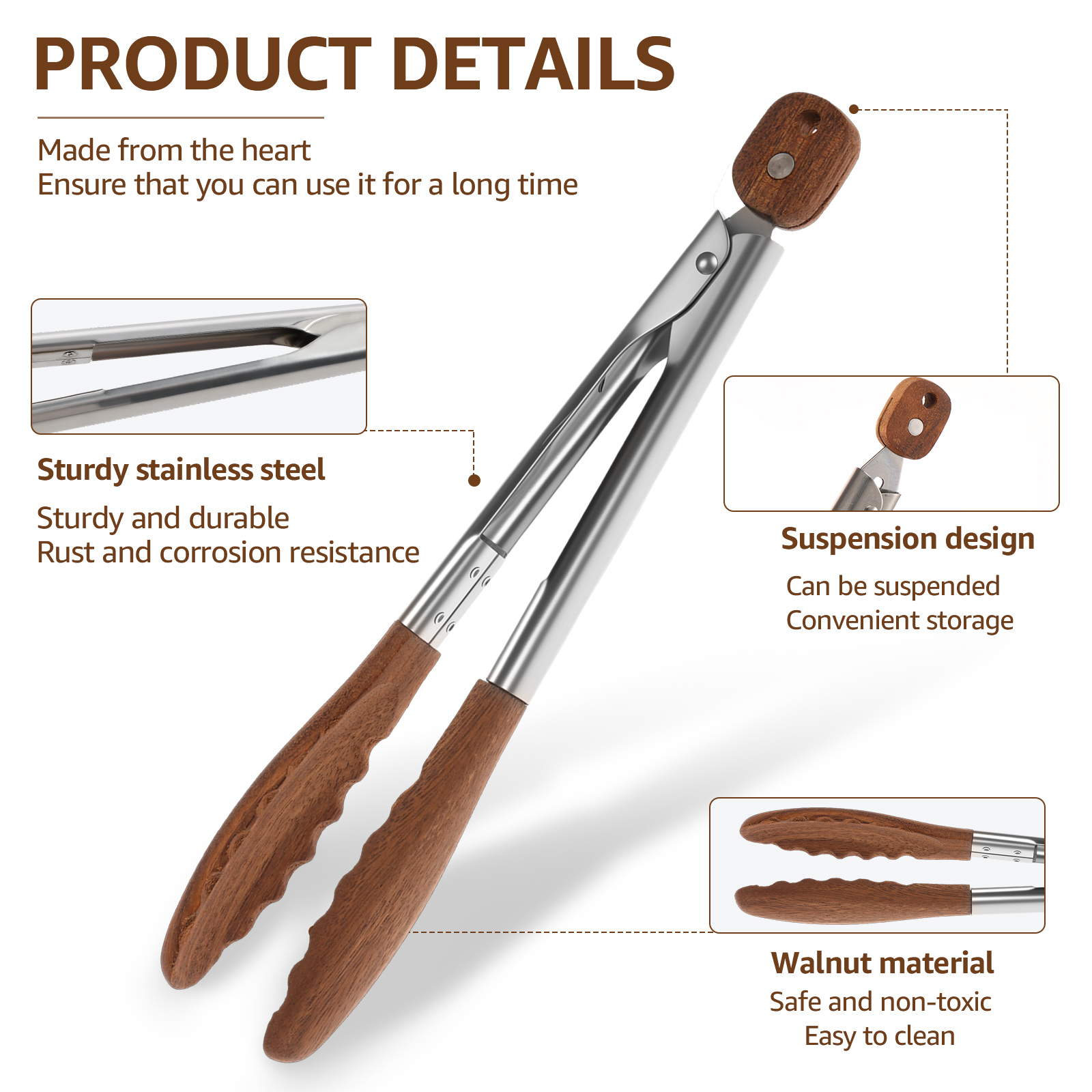 2/3 Pcs Food Tongs Walnut Wood - Kitchen Gadgets Pakistan review and price